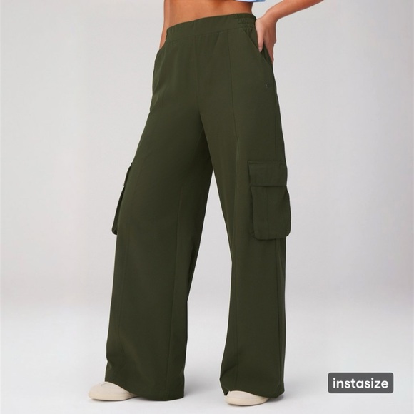 Fabletics Pants - Fabletics Downtown Cargo Pants Dark Olive Wide Leg